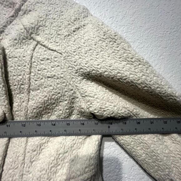 Vintage Pou Dou Dou Trench Coat Womens Large Beige Textured Printed Bow Shoulder - Picture 8 of 12